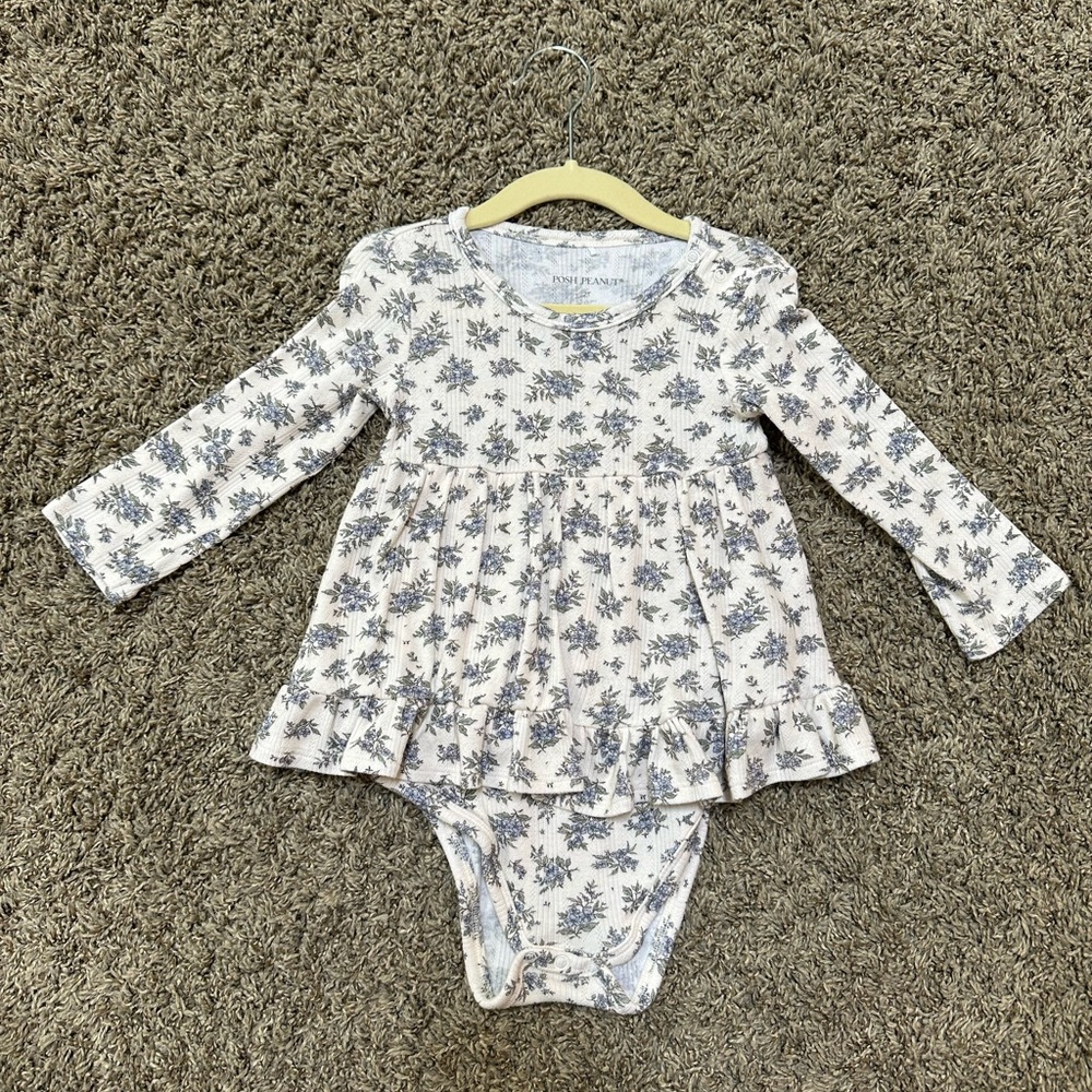 Posh Peanut Cream and Blue Floral Baby Bodysuit